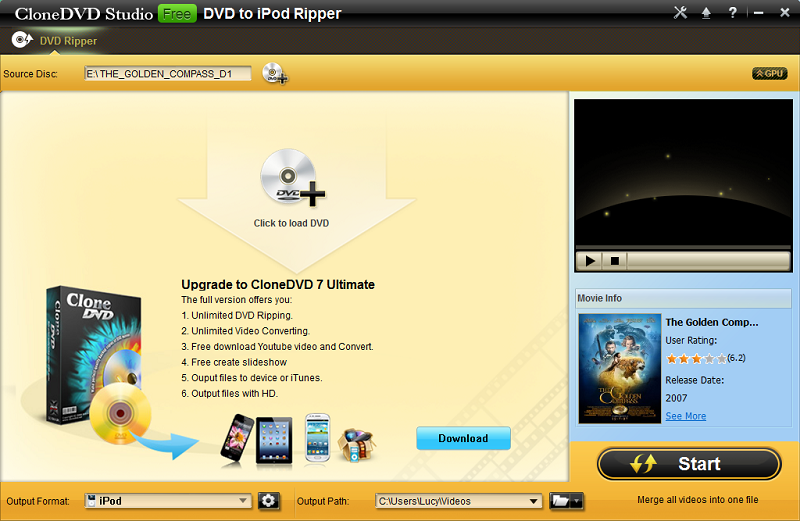 CloneDVD Studio Free DVD to iPod Ripper software
